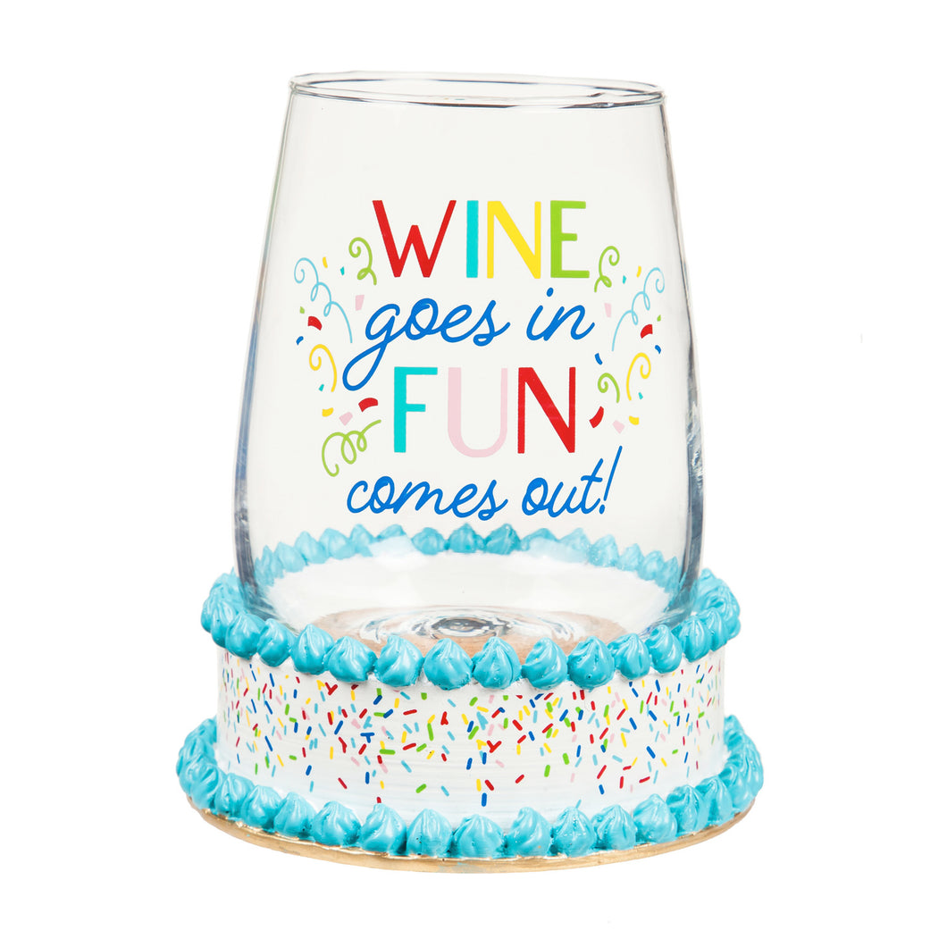 Stemless Wine Glass w/Coaster Base, Fun Comes Out