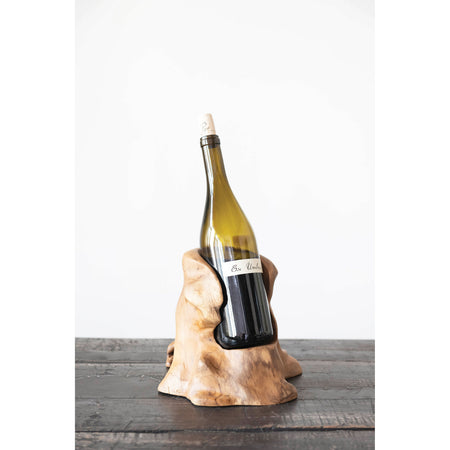 Hand-Carved Teakwood Single Wine Bottle Holder