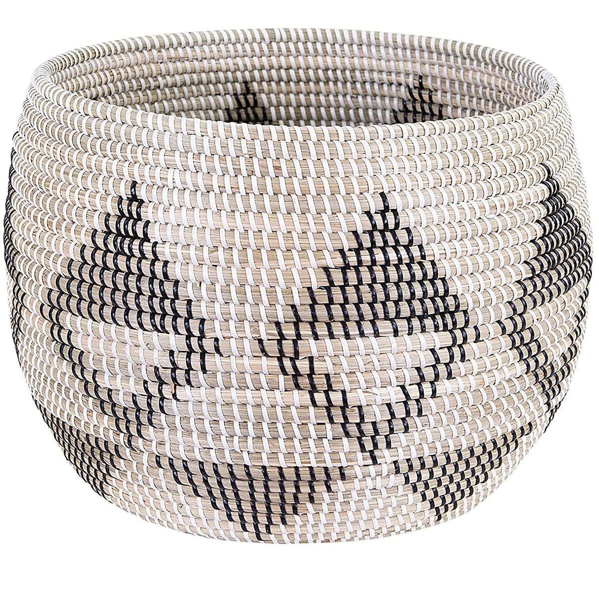 Natural Woven Seagrass Basket, Black Pattern