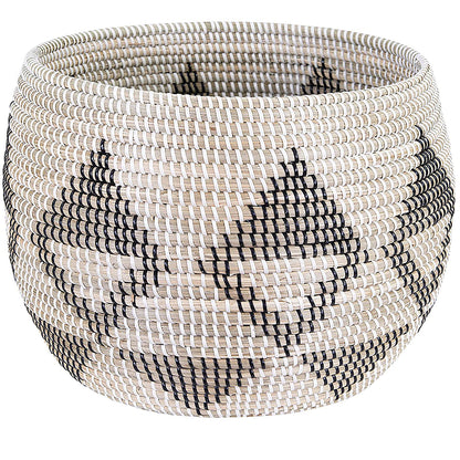 Natural Woven Seagrass Basket, Black Pattern