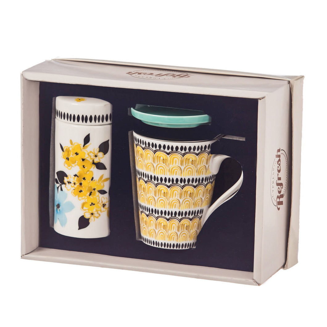 China Tea Gift Set, Mug w/ Infuser & Tea Container