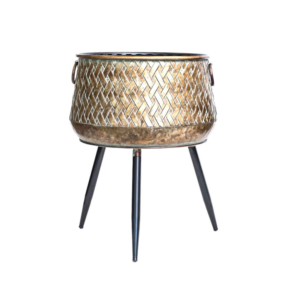 Planter, Metal, Bronze Weave with Legs, Large