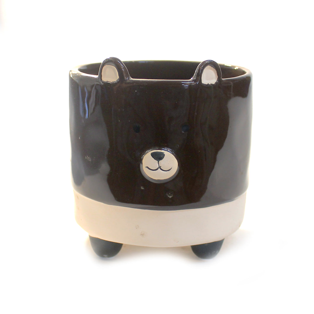 Pot, 4in, Ceramic, Dolomite, Bear, Brown, Footed