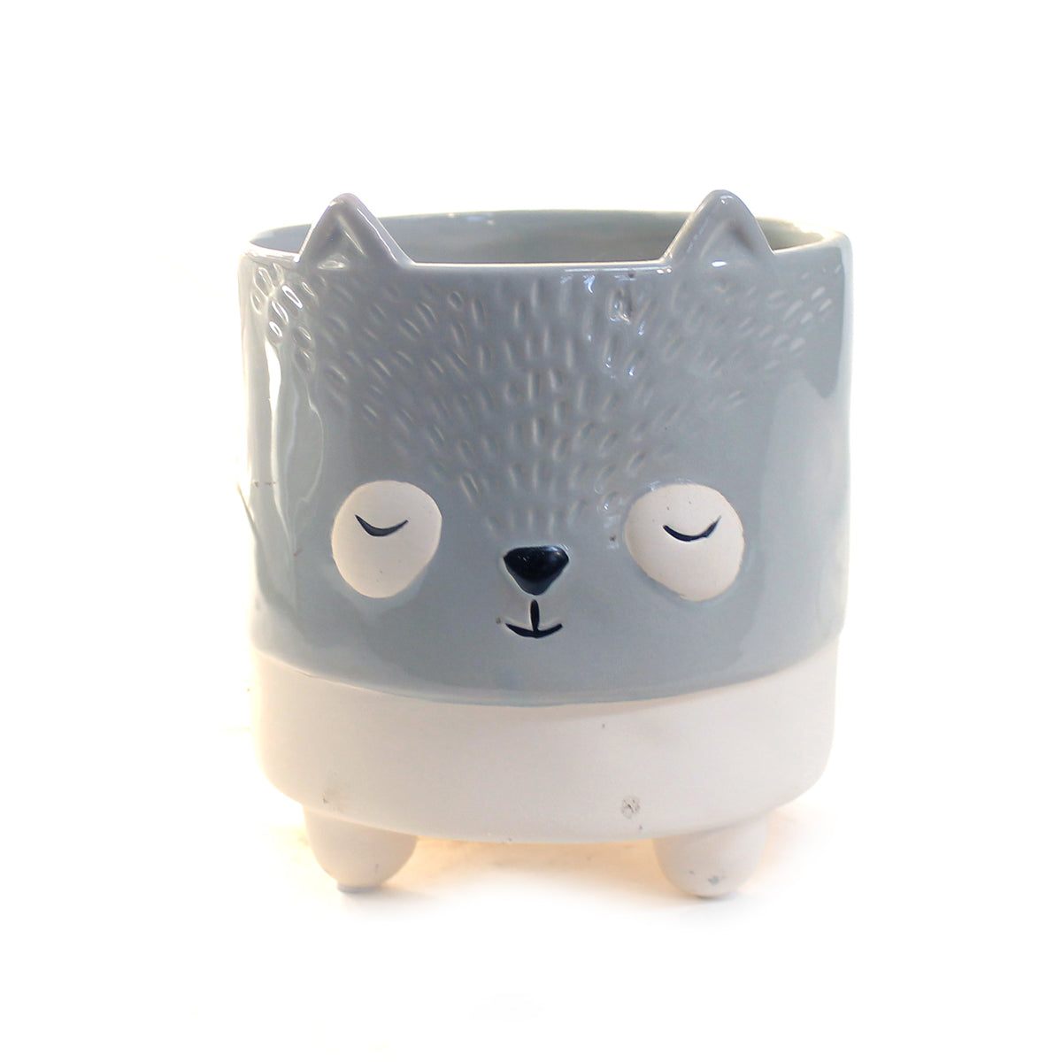 Pot, 4in, Ceramic, Dolomite, Fox, Grey, Footed