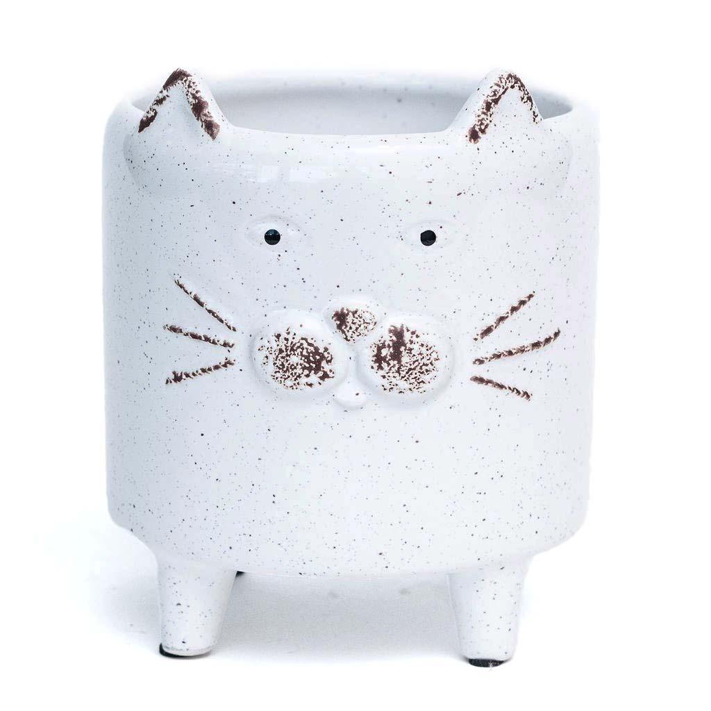 Pot, 4in, Ceramic, Dolomite, Cat, White, Footed