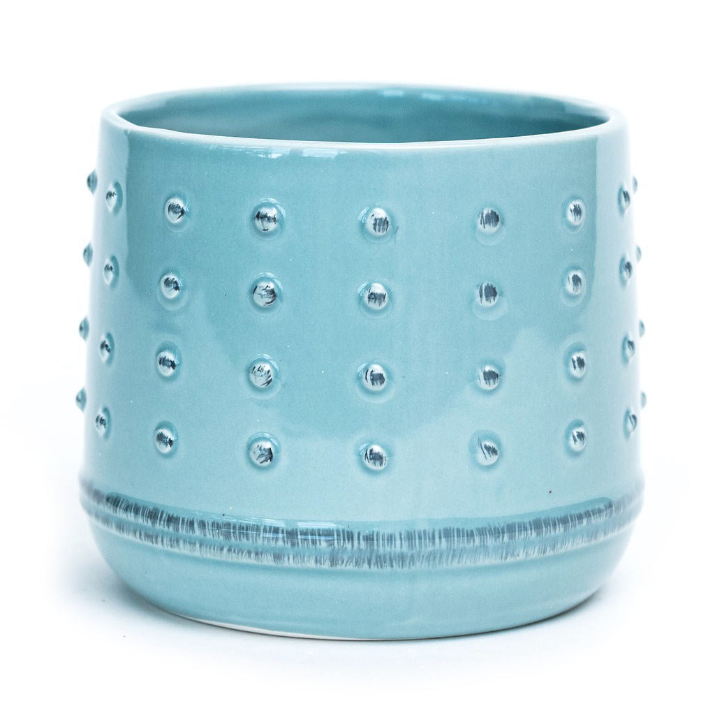 Pot, 4in, Ceramic, Dolomite, Raised Dotted, Aqua
