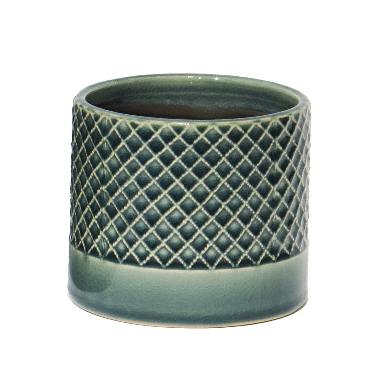 Pot, 4in, Ceramic, Criss Cross Pattern, Blue