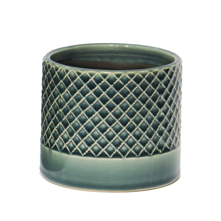 Pot, 4in, Ceramic, Criss Cross Pattern, Blue