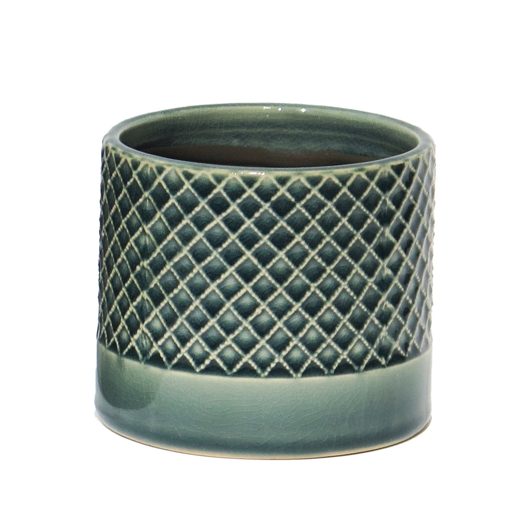 Pot, 4in, Ceramic, Criss Cross Pattern, Blue