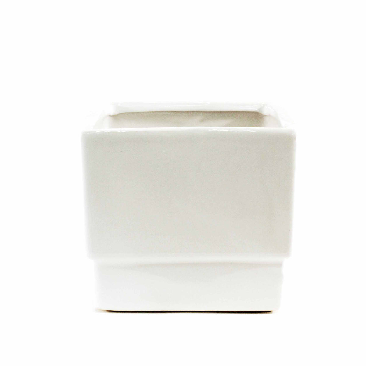 Pot, 4in, Ceramic, Glazed White Square