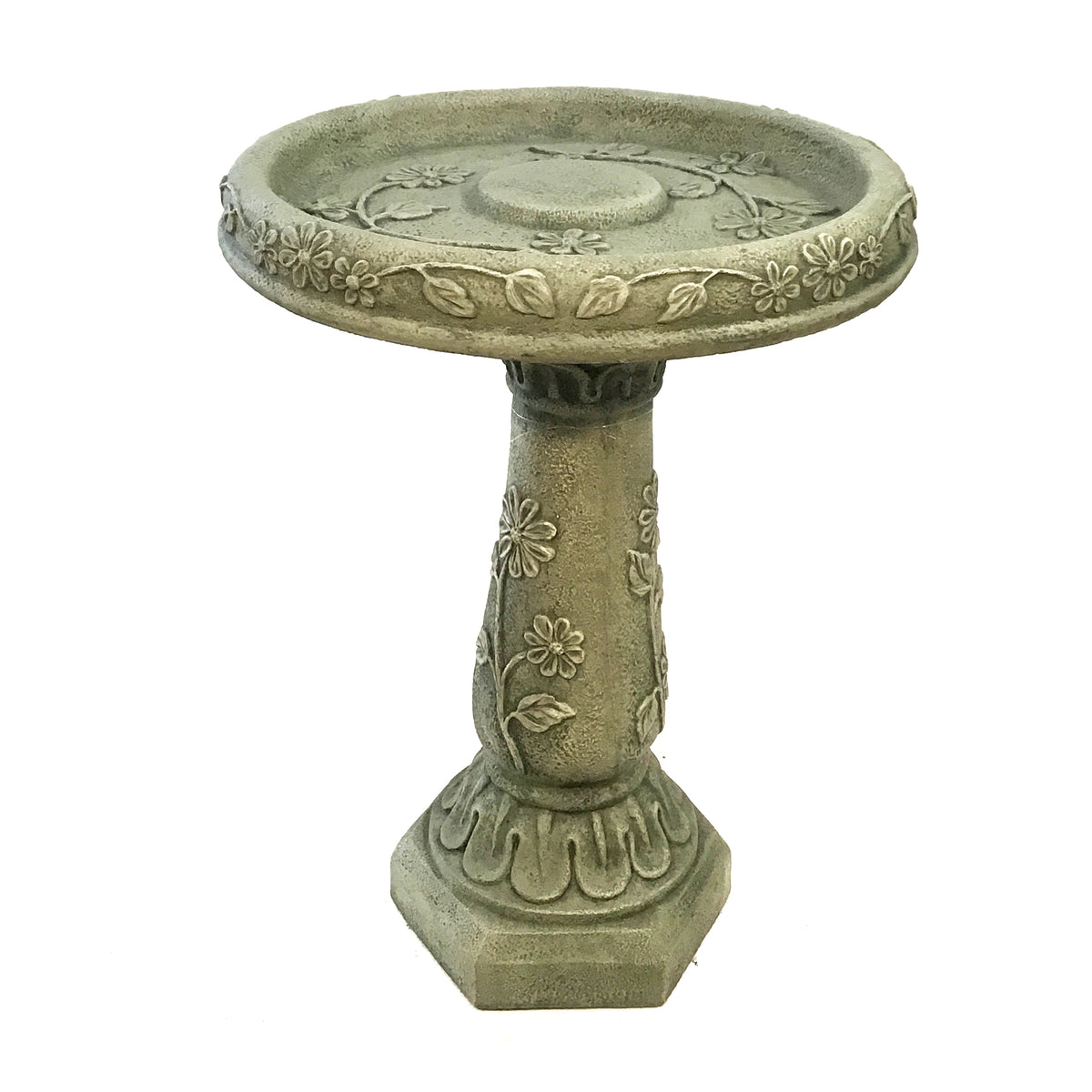 Wild Flower Stone Bird Bath, 19in