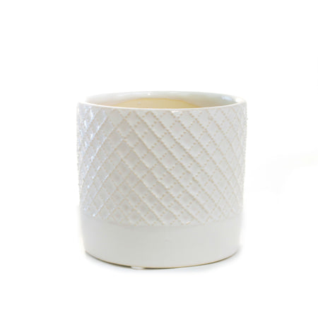 Pot, 4in, Ceramic, Criss Cross Pattern, White