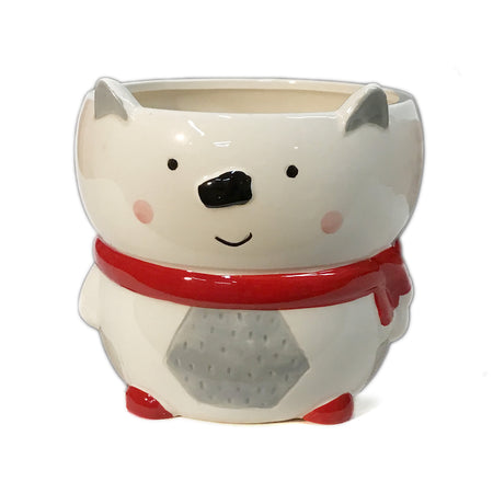 Pot, 4in, Ceramic, Dolomite, Polar Bear with Scarf