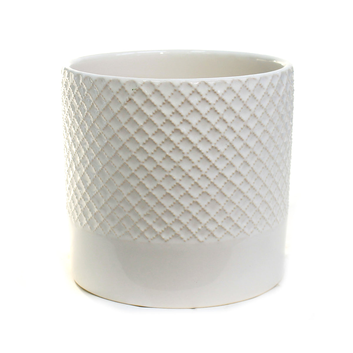 Pot, 6in, Ceramic, Criss Cross Pattern, White