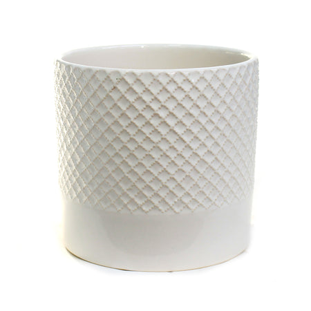 Pot, 6in, Ceramic, Criss Cross Pattern, White