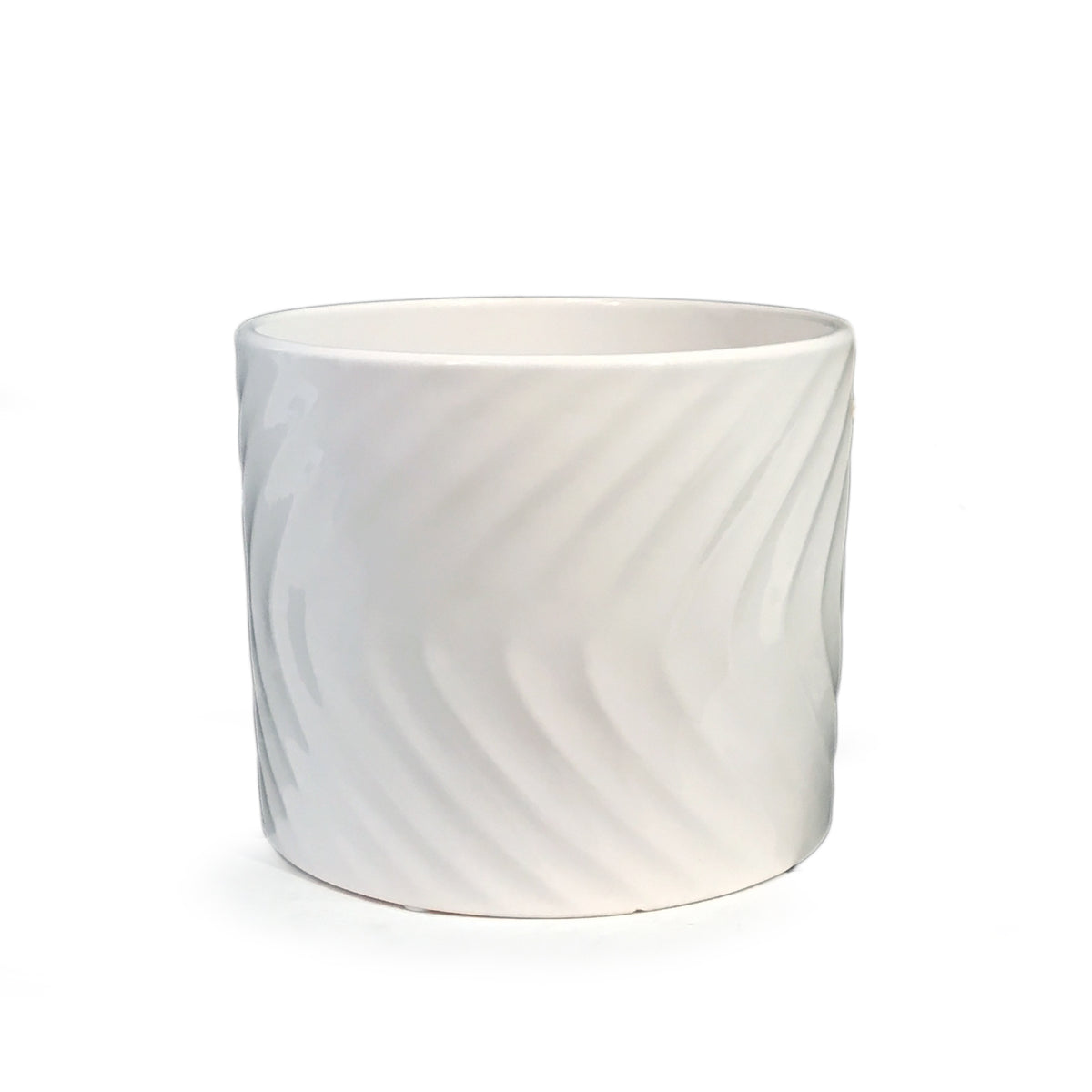 Pot, 6in, Ceramic, Ripple Pattern, White