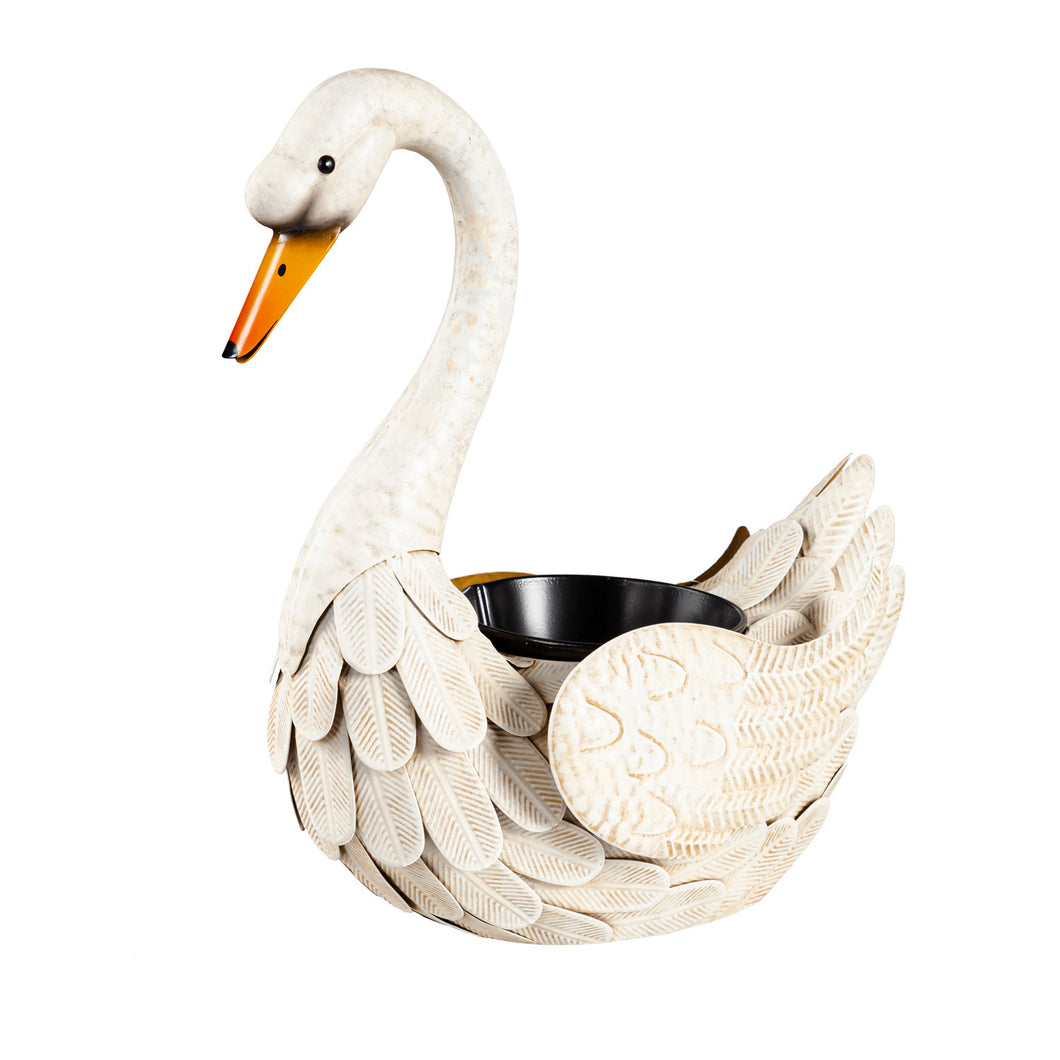 Planter, Metal, White Swan