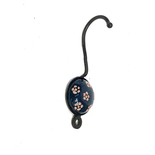 Tranquillo Ceramic Wall Hook, Navy & Orange Floral