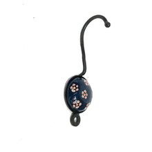 Load image into Gallery viewer, Tranquillo Ceramic Wall Hook, Navy &amp; Orange Floral
