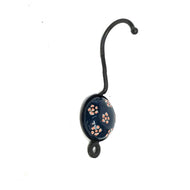 Tranquillo Ceramic Wall Hook, Navy & Orange Floral