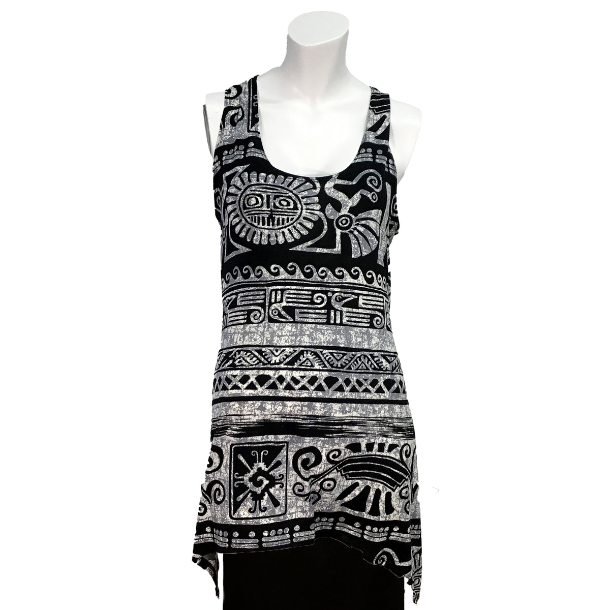 Karla Aztec Patterned A-Line Tank Top, Black