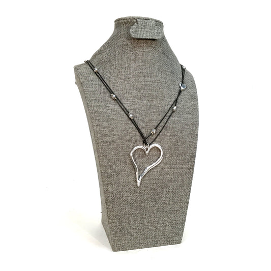 Sophia Heart on Double Cord Necklace, Black, 32in