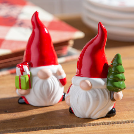 Salt & Pepper Shakers, Ceramic Santa Gnomes, S/2