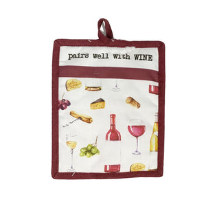 Wine Time Cotton Pot Holder, 2 Styles