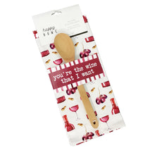 Load image into Gallery viewer, Wine Time Tea Towel &amp; Wooden Spoon Set
