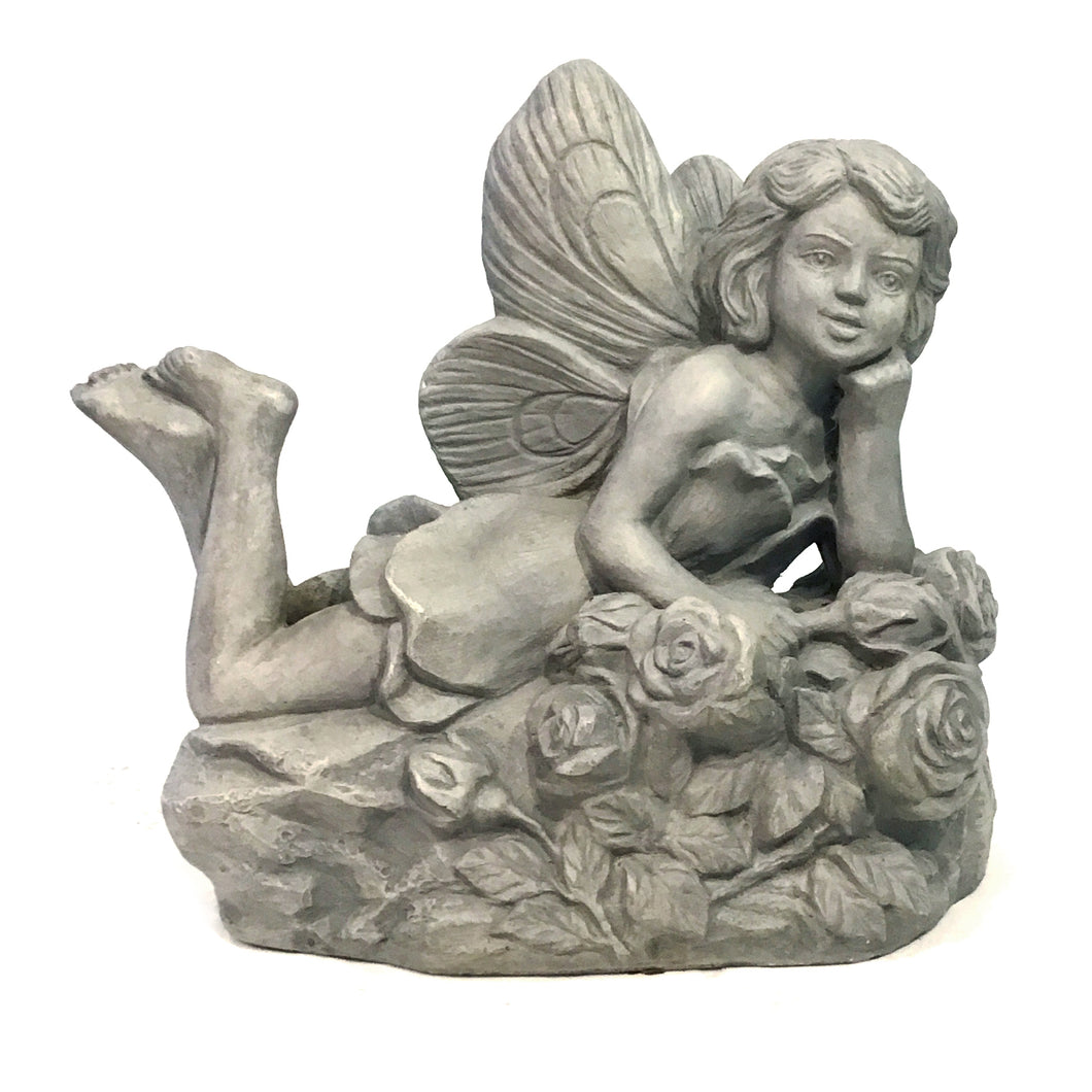 Lying Fairy with Rose Statue, 13.5in