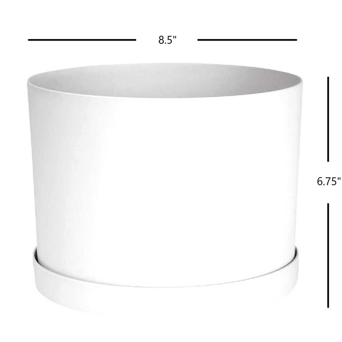 Planter, 8in, Mathers with Saucer, White