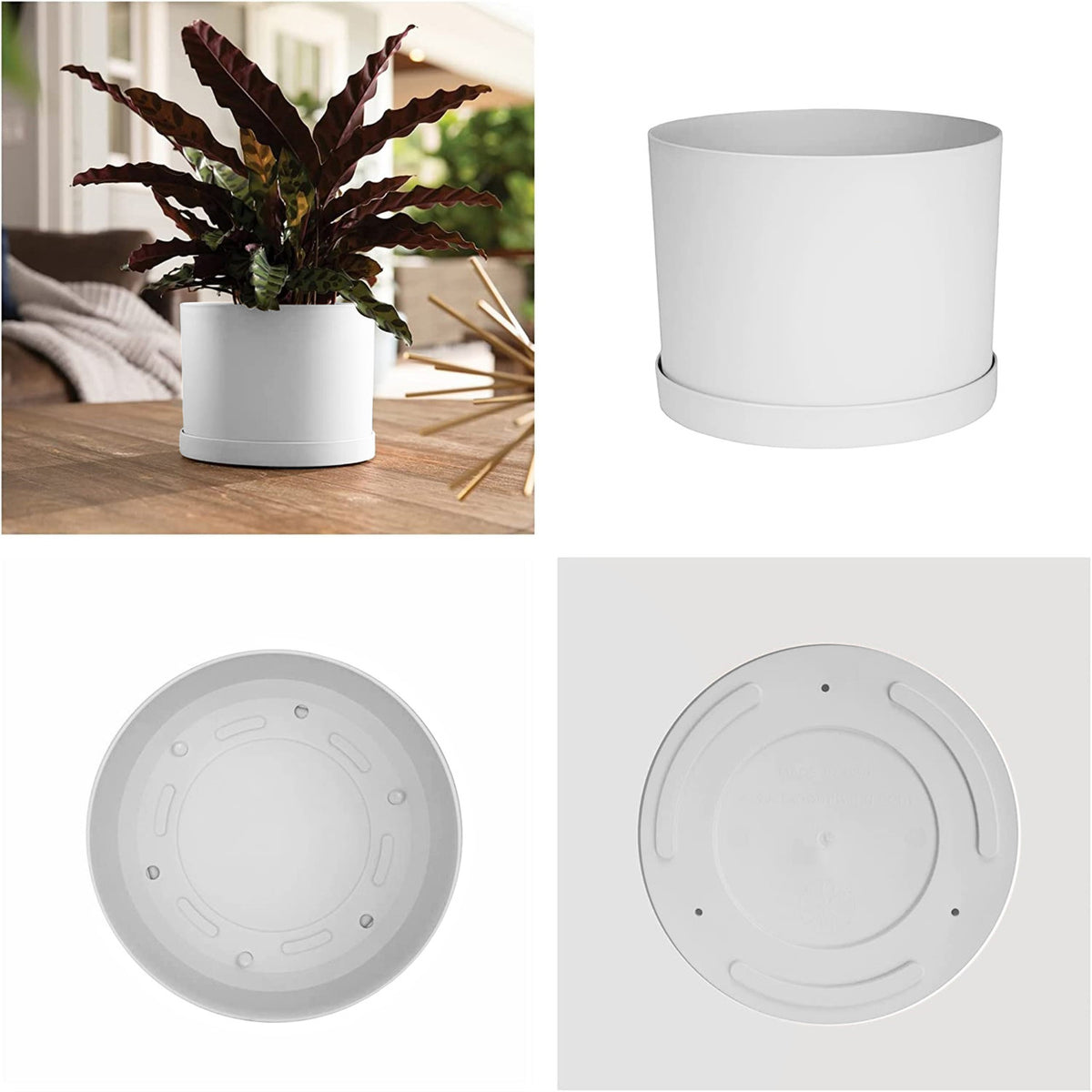 Planter, 8in, Mathers with Saucer, White