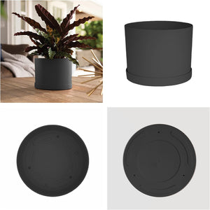 Planter, 10in, Mathers with Saucer, Black