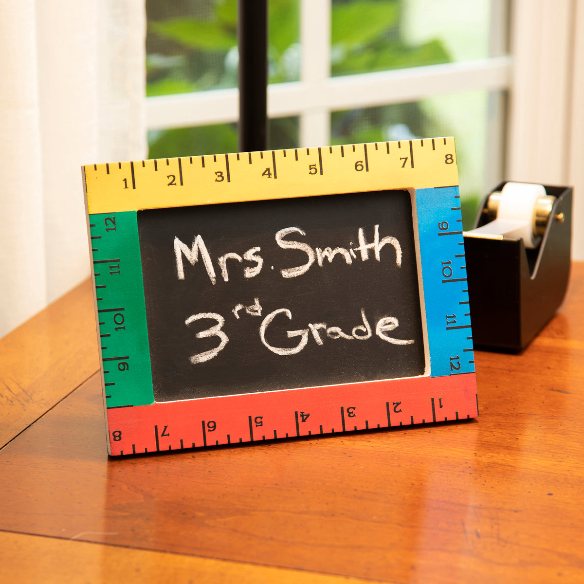 Wood Ruler Chalkboard Table Decor with Easel, 8in