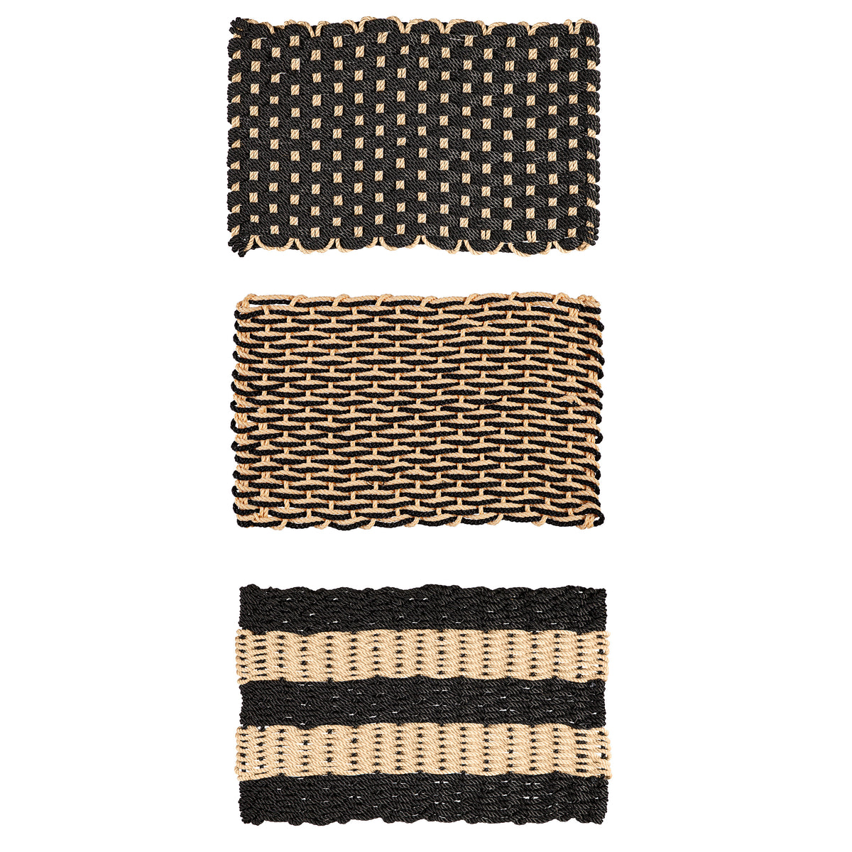Cream & Black Woven Synthetic Door Mat