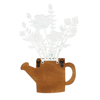 Wood Vase with Metal Flowers Wall Decor, 16.5in