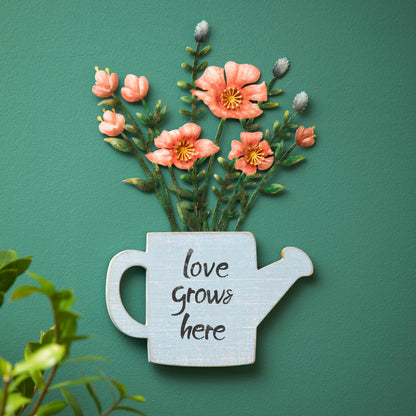 Wood Vase with Metal Flowers Wall Decor, 16.5in