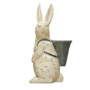 Resin Rabbit Statue with Basket, Antique White