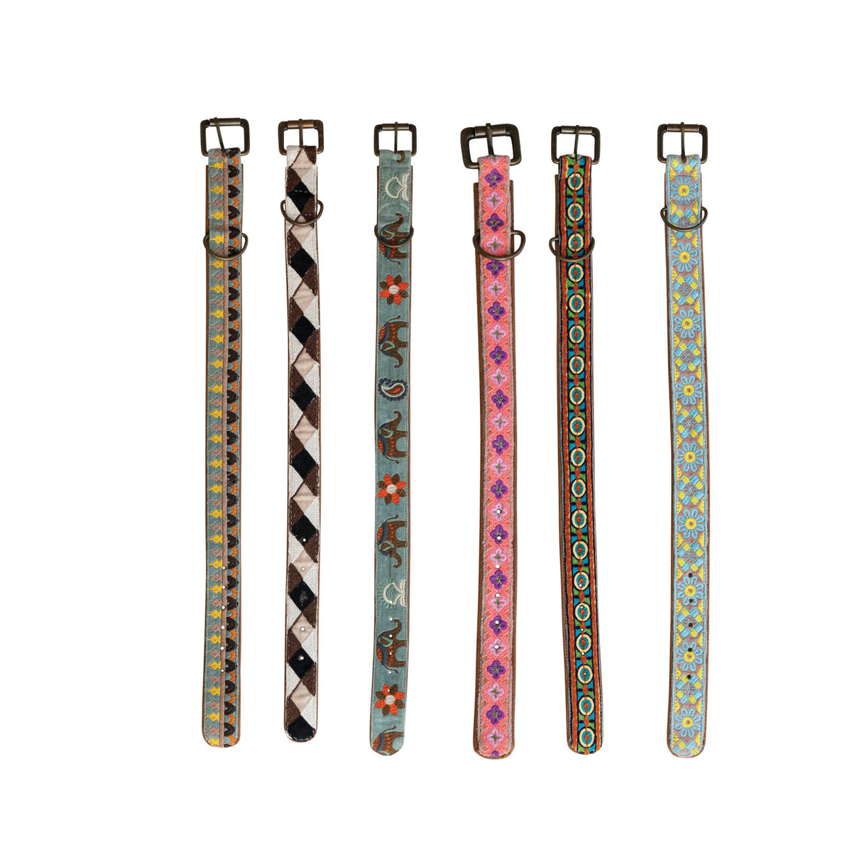 Cotton & Leather Dog Collar with Embroidery, Large