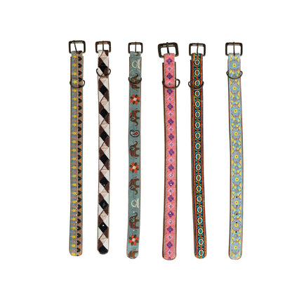 Cotton & Leather Dog Collar with Embroidery, Large