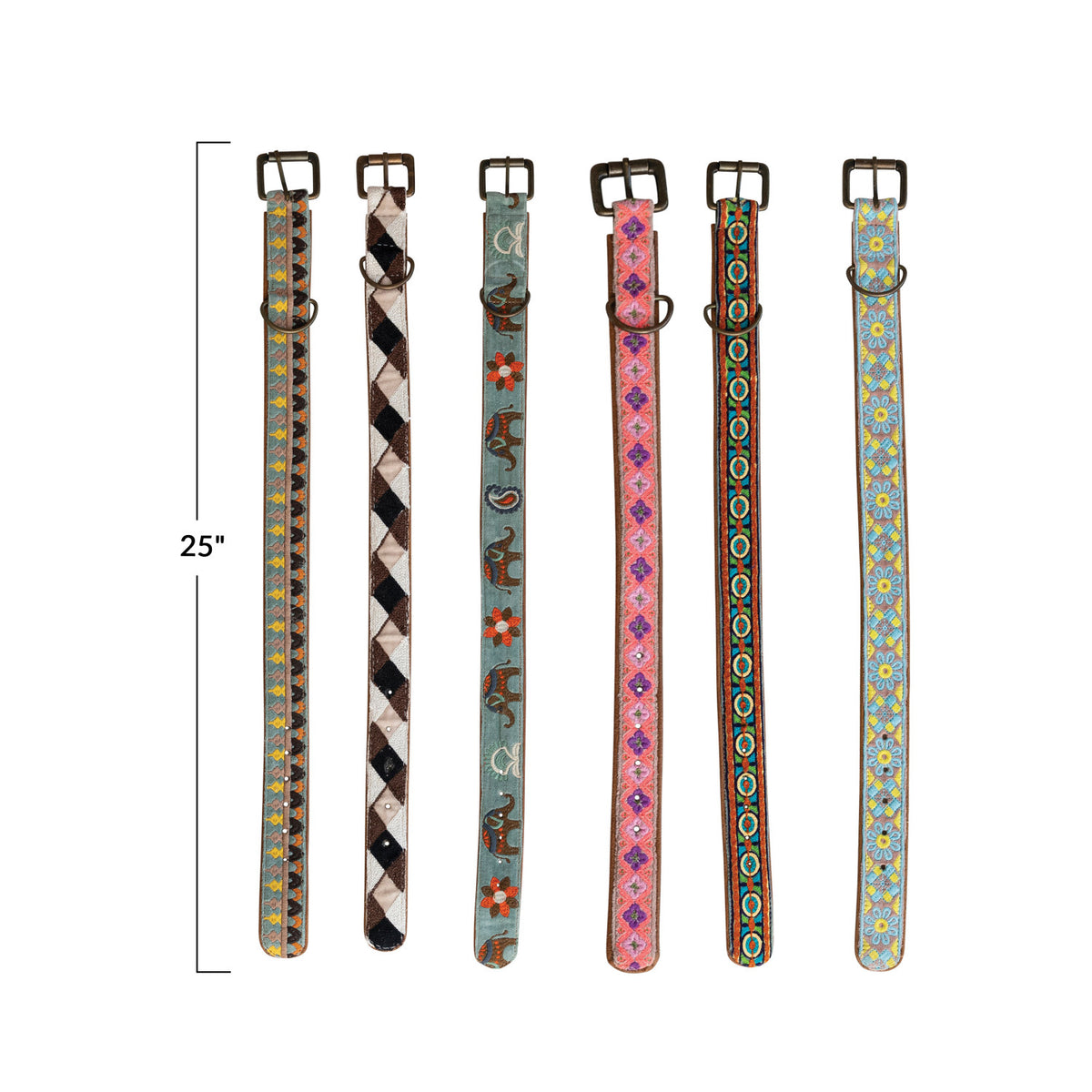 Cotton & Leather Dog Collar with Embroidery, Large