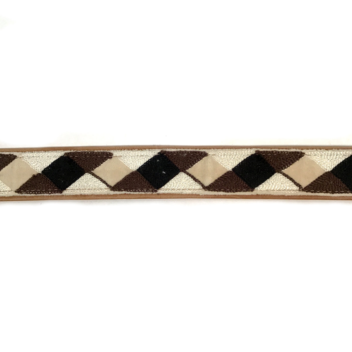 Cotton & Leather Dog Collar with Embroidery, Large
