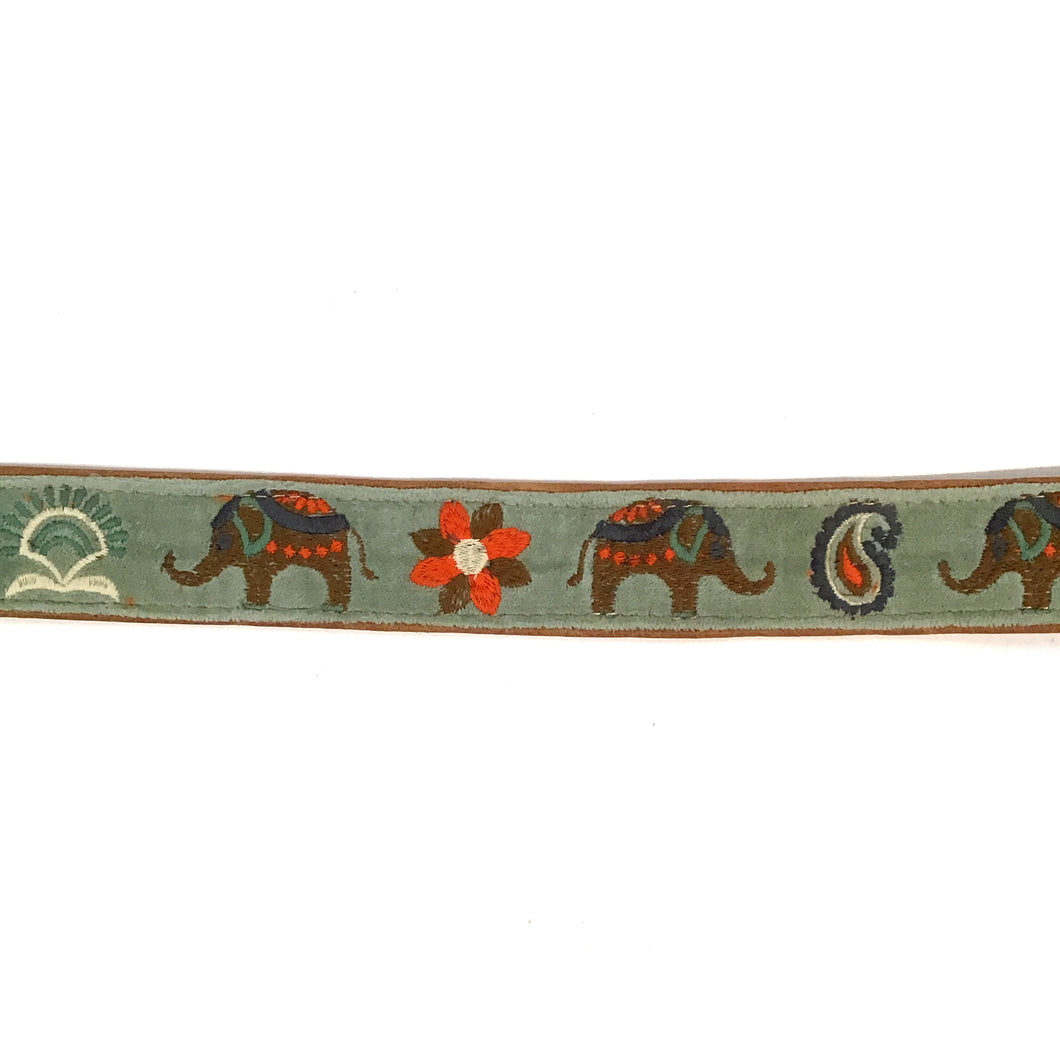 Cotton & Leather Dog Collar with Embroidery, Large