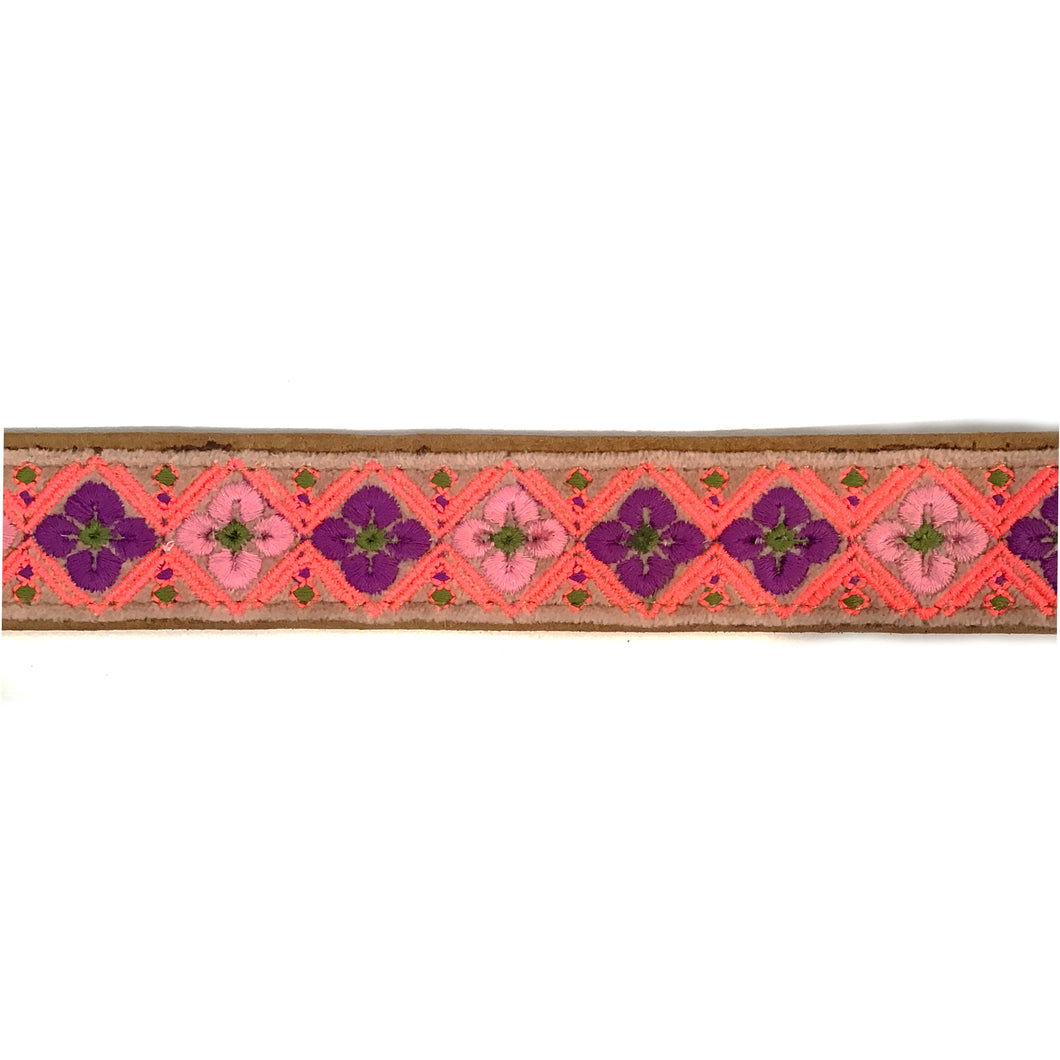 Cotton & Leather Dog Collar with Embroidery, Large