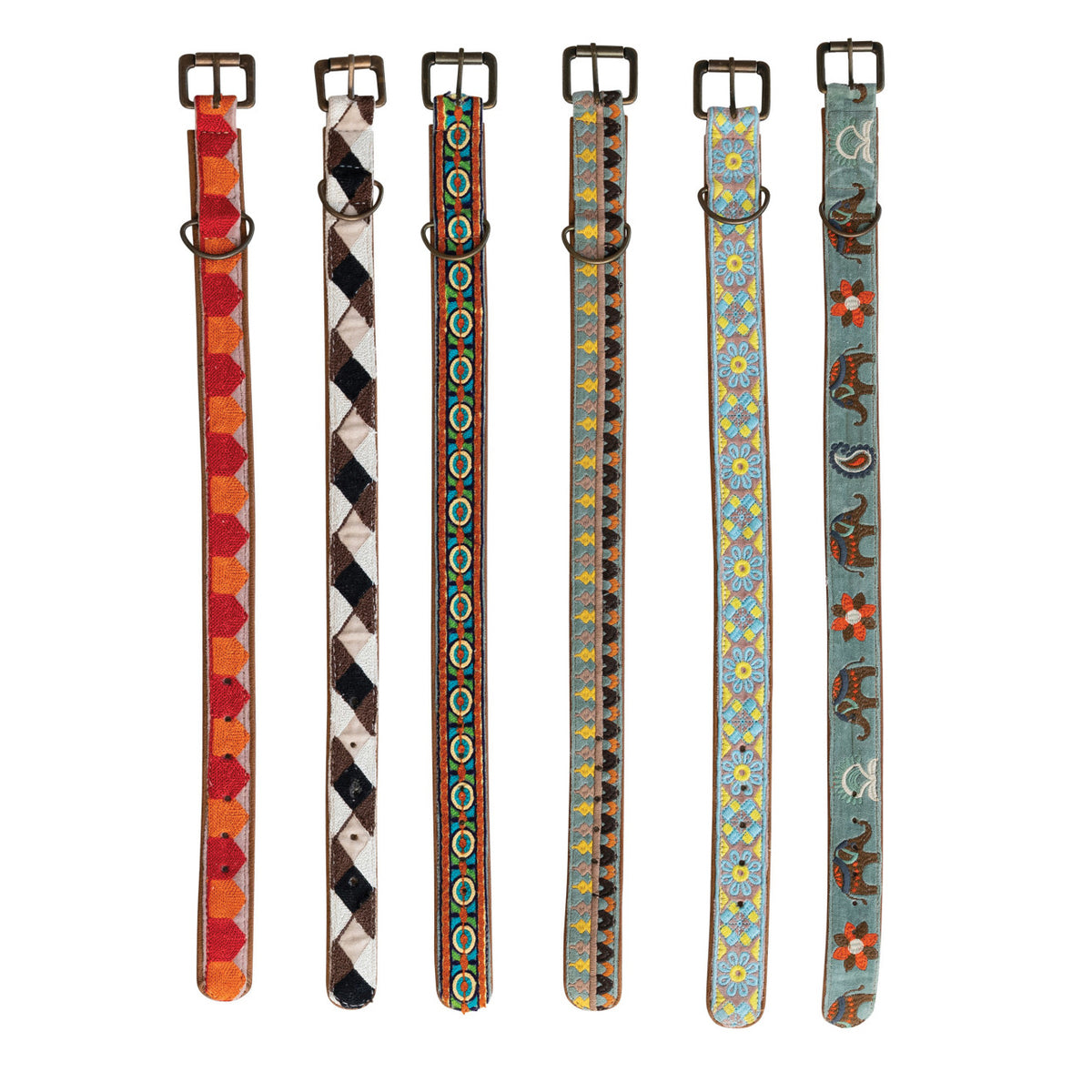 Cotton & Leather Embroidered Dog Collar, Medium