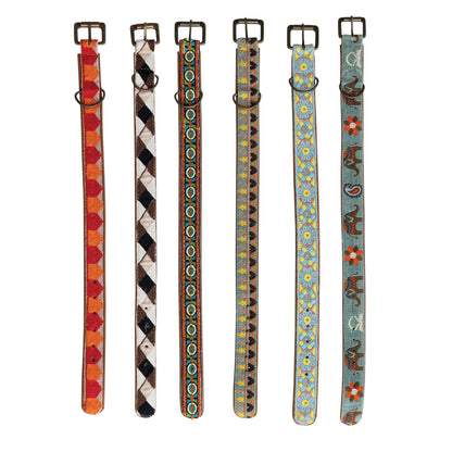 Cotton & Leather Embroidered Dog Collar, Medium
