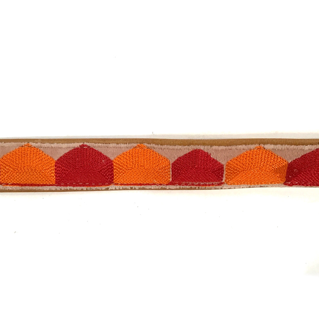 Cotton & Leather Embroidered Dog Collar, Medium