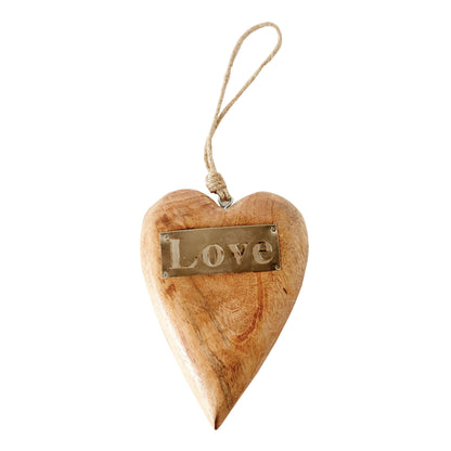 Wood Hanging Heart with Metal 'Love', 8in
