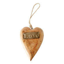 Load image into Gallery viewer, Wood Hanging Heart with Metal &#39;Love&#39;, 8in
