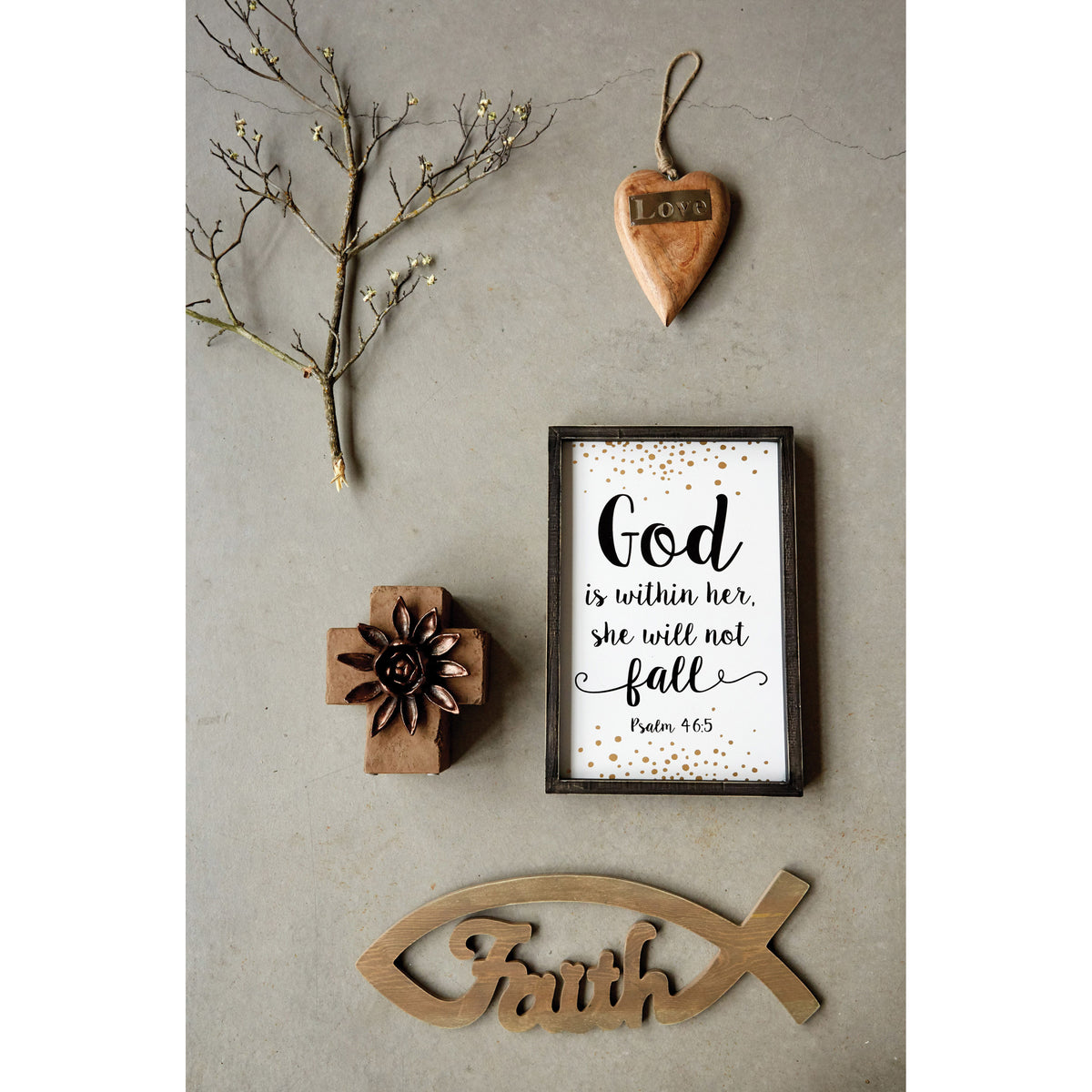 Wood Hanging Heart with Metal 'Love', 8in